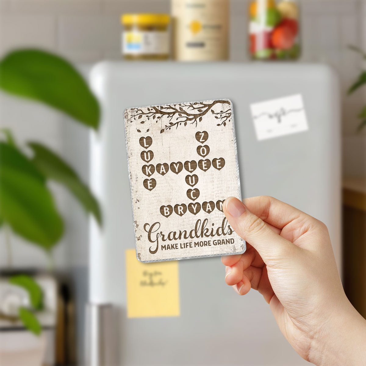 Grandkids Make Life Grand Crossword Puzzle Art Gift For Grandma Personalized Acrylic Fridge Magnet