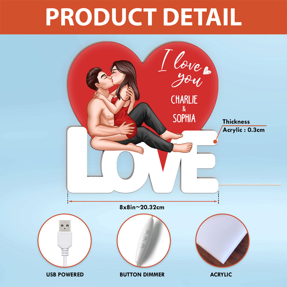 Sexy Couple Kissing On LOVE Heart Personalized Light Box
