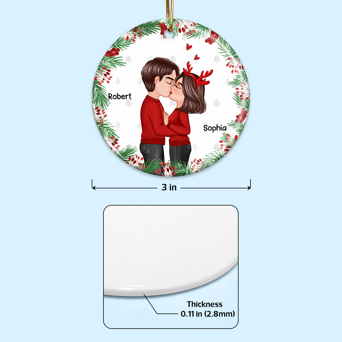 Doll Couple Kissing Anniversary Date Christmas Gift Personalized Double Sided Circle Ornament