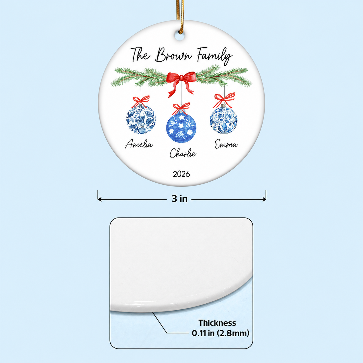 Family Chinoiserie Christmas Ornaments - Personalized Ceramic Ornament - Christmas Gift for Family