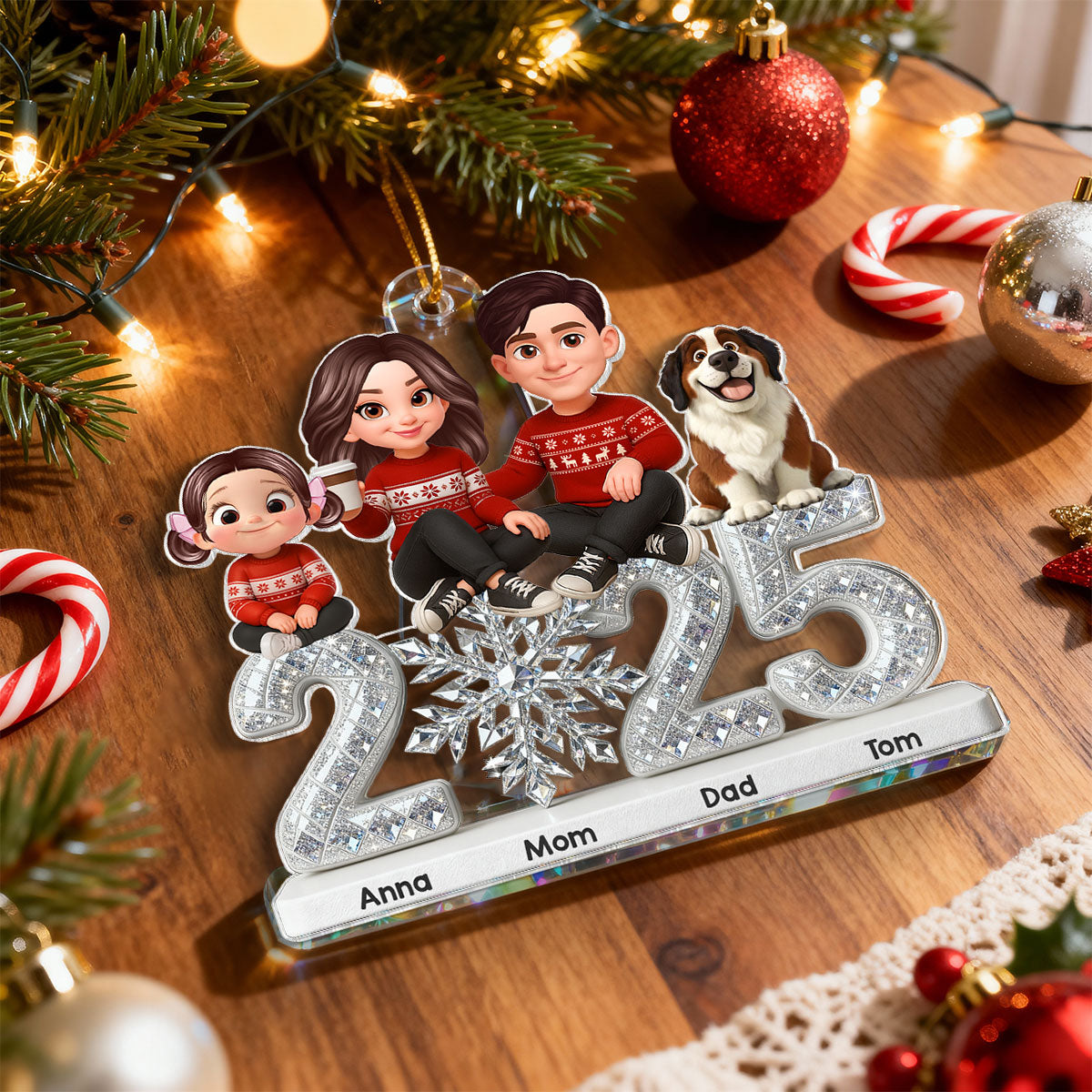 3D Effect Shining Effect Family Together Christmas - Personalized Acrylic Ornament