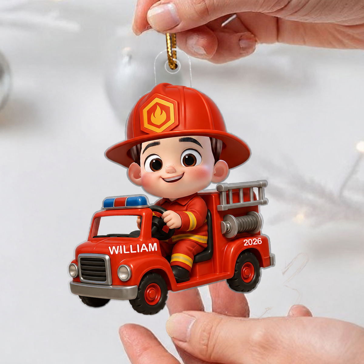 3D Effect Little Kid Boy Dream Job Police Christmas Personalized Acrylic Ornament