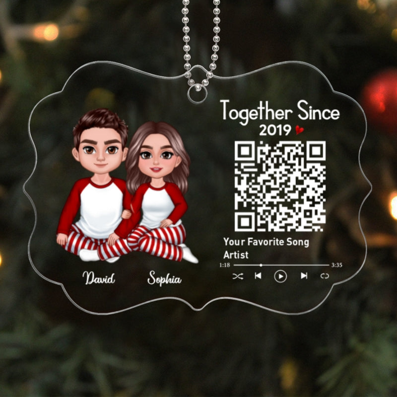 Couple Sitting Together Favorite Song QR Code Personalized Acrylic Ornament