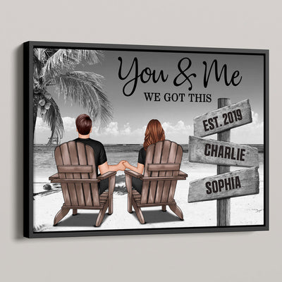 Ocean Breeze Couple Sitting Direction Sign Personalized Poster, Anniversary Gift for Him for Her