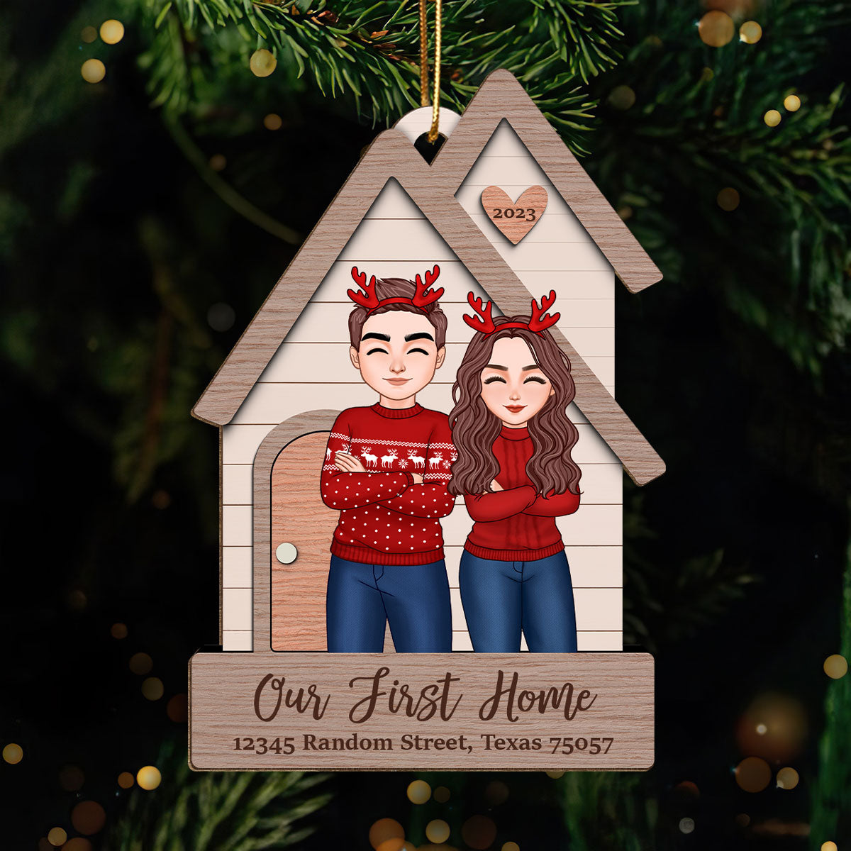 Our First Home Christmas Cool Couple Housewarming Gift Personalized Wooden Ornament