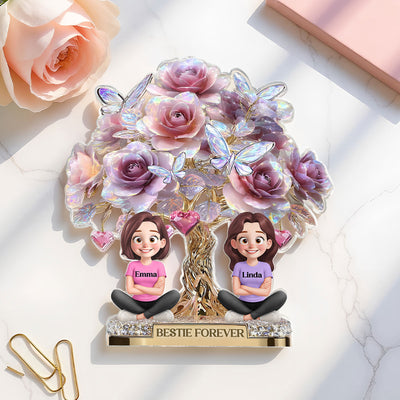 3D Effect Rose Tree Besties Sisters Personalized Acrylic Block Plaque