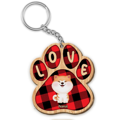 Checkered Paw Dog Mom Personalized Wooden Keychain