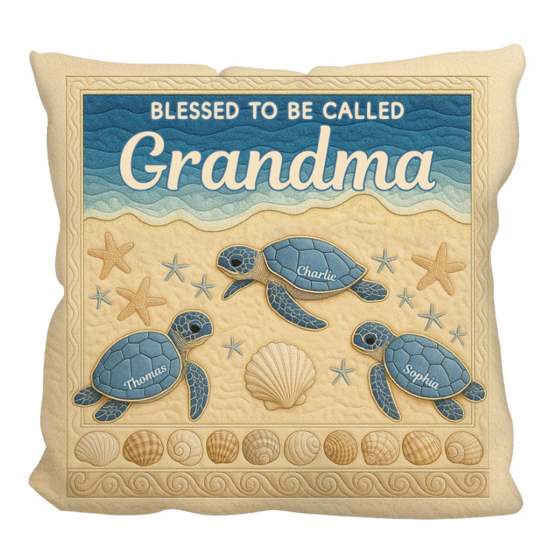 Blessed To Be Called Grandma 3D Effect Turtles Personalized Pillow, Heartfelt Gift For Grandma