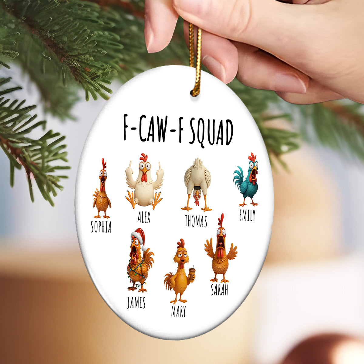 F-Caw-F Squad Funny Chicken Staff - Personalized Ceramic Ornament - Funny Gift For Coworkers, Colleagues