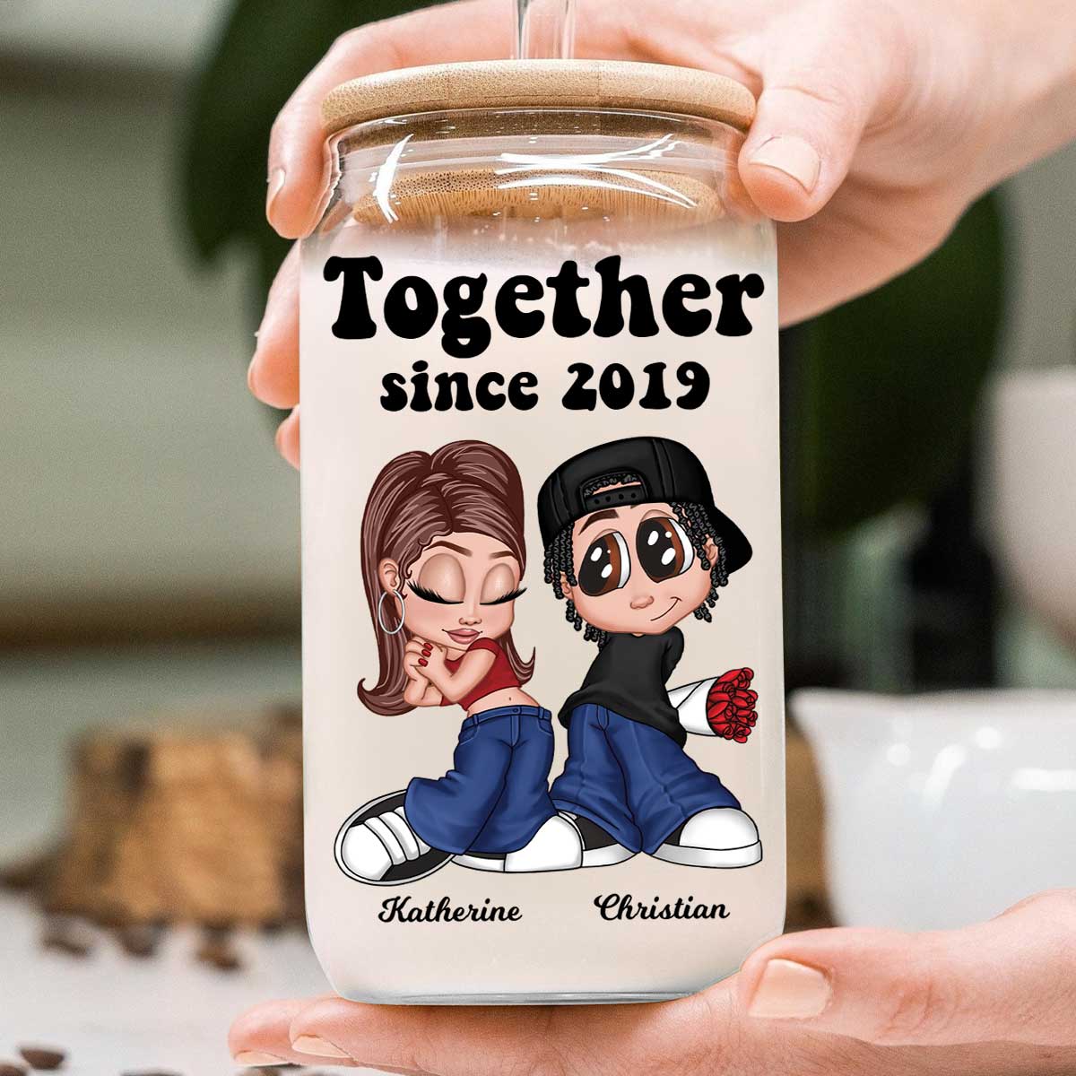 Y2K Couple Gift For Him For Her Personalized Clear Glass Can