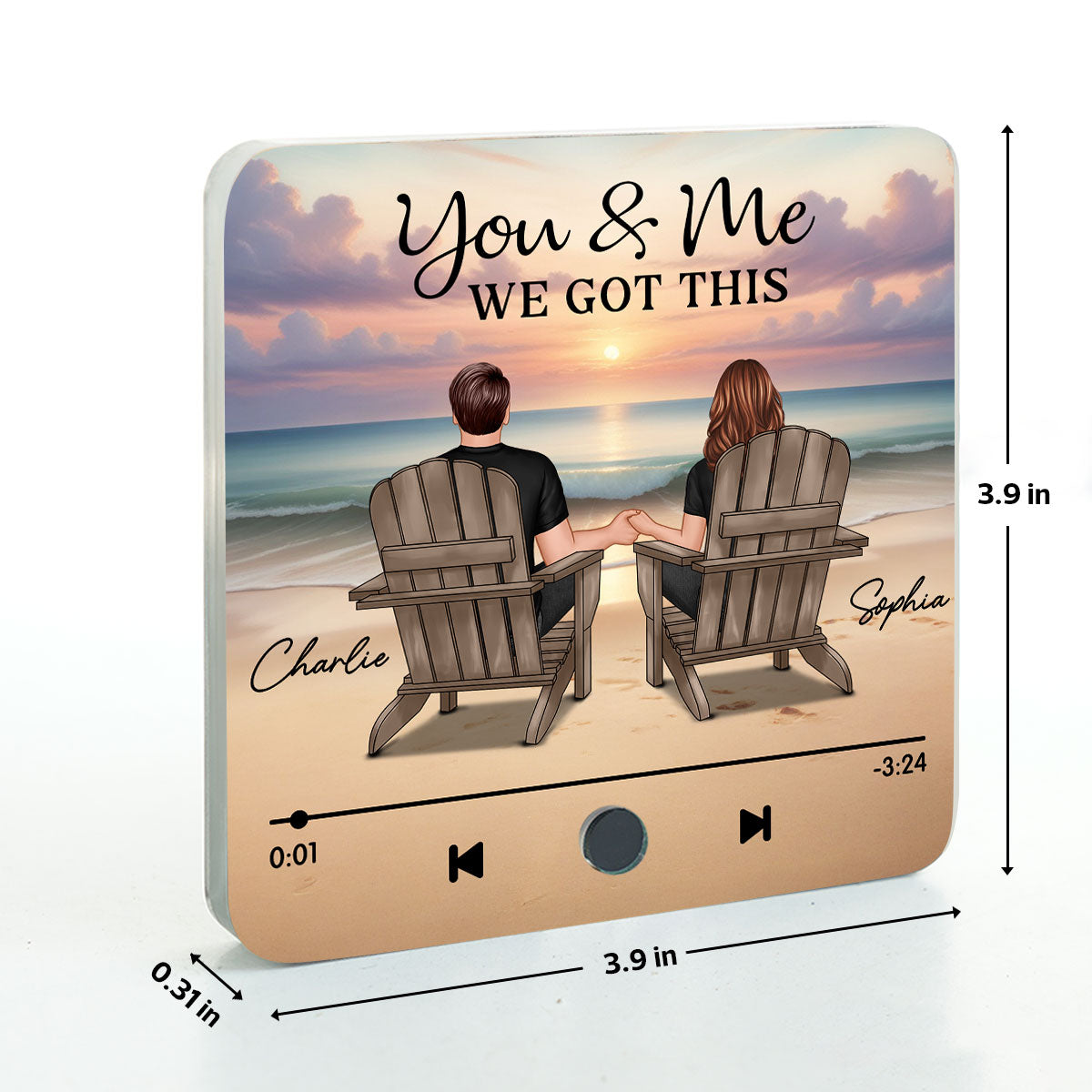 Couple Back View At Beach Favorite Song Personalized Bluetooth Music Fridge Magnet,  Gift For Couple