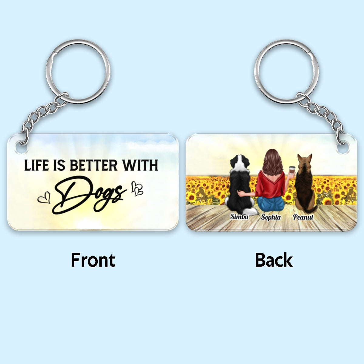 Life Is Better With Dogs Dog Mom Sunflower Field Personalized Acrylic Keychain