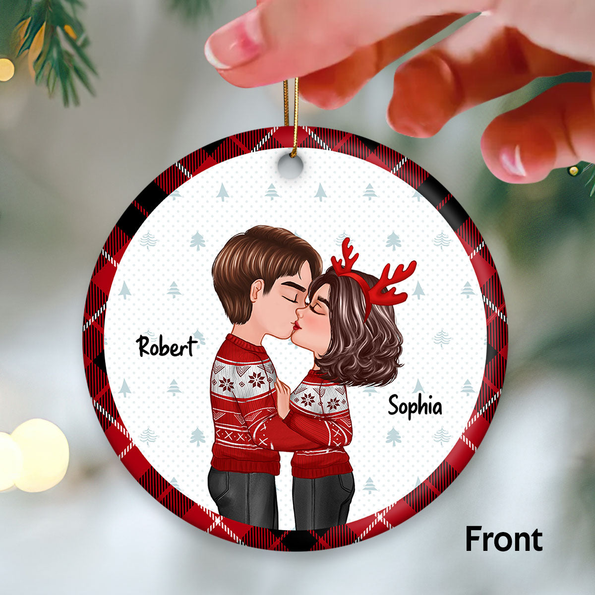 Doll Couple Kissing Christmas Gift For Him For Her Personalized Double Sided Circle Ornament