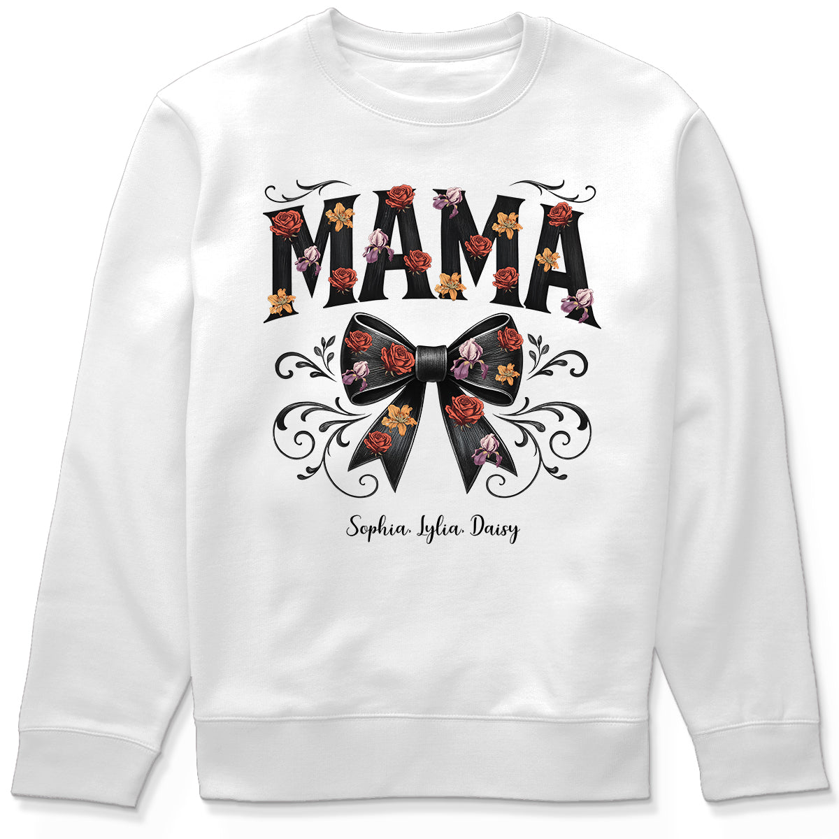 Mama Black Toile Coquette Bow Personalized Shirt, Birth Flower, Trendy Gift for Moms