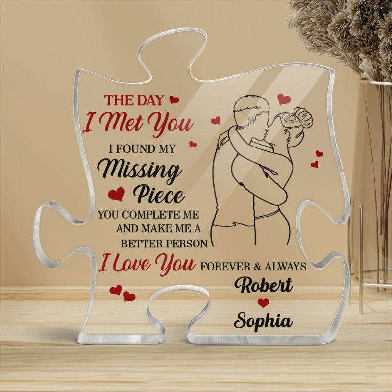 Couple Kissing Outline Found My Missing Piece Gift For Him For Her Personalized Personalized Puzzle Acrylic Plaque