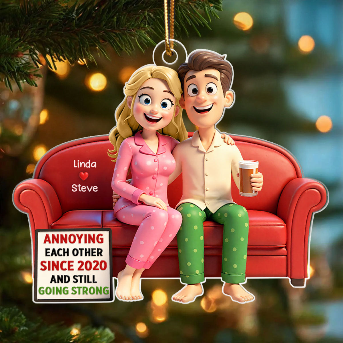 Cartoon Couple Annoying Each Other - Personalized Acrylic Ornament - Christmas Gift for him, Gift for her