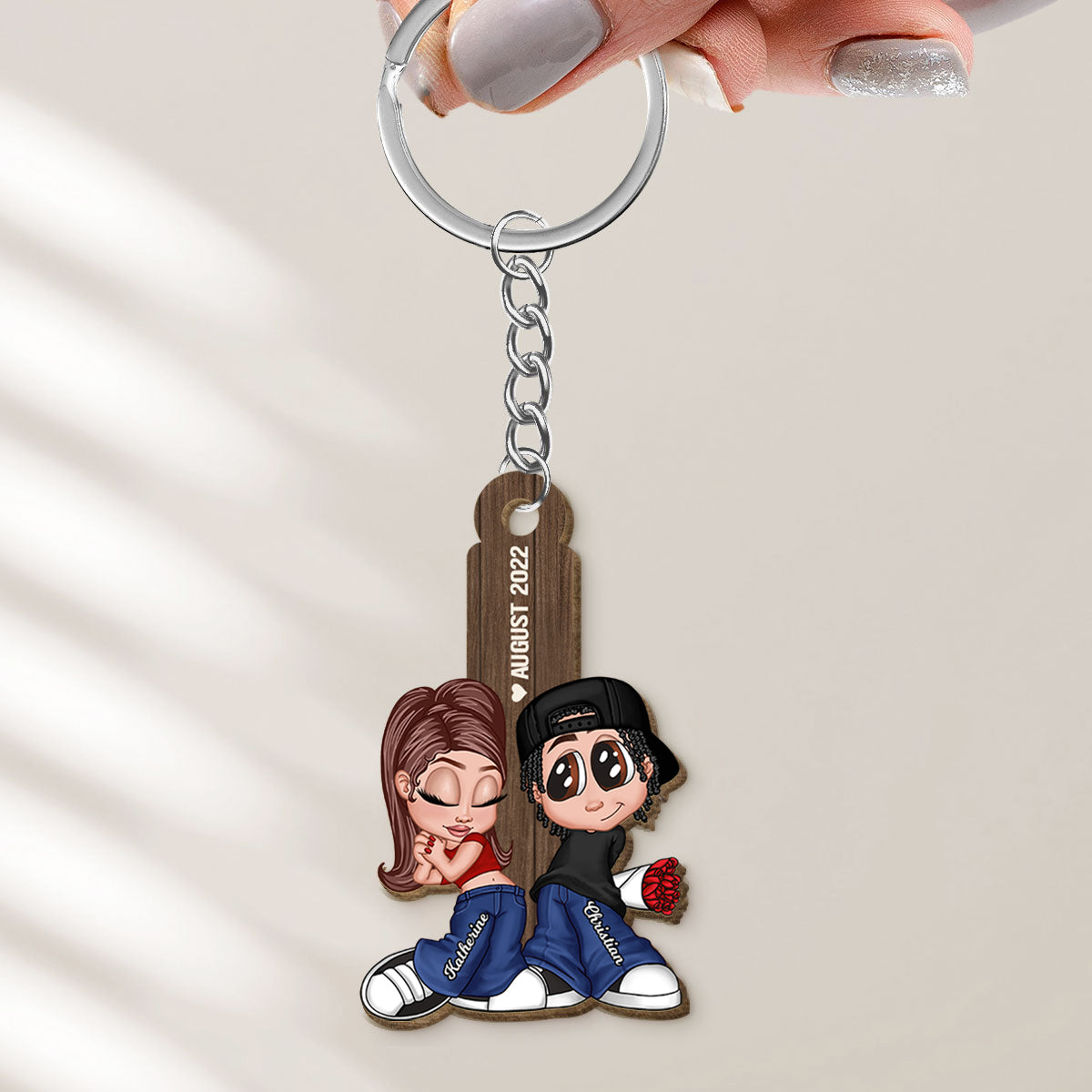 Y2K Couple Personalized Wooden Keychain, Gift For Him, For Her