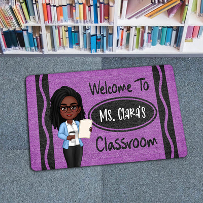 Teacher Crayon Pattern Welcome To Classroom - Personalized Doormat - Back To School Gift, Classroom Decoration
