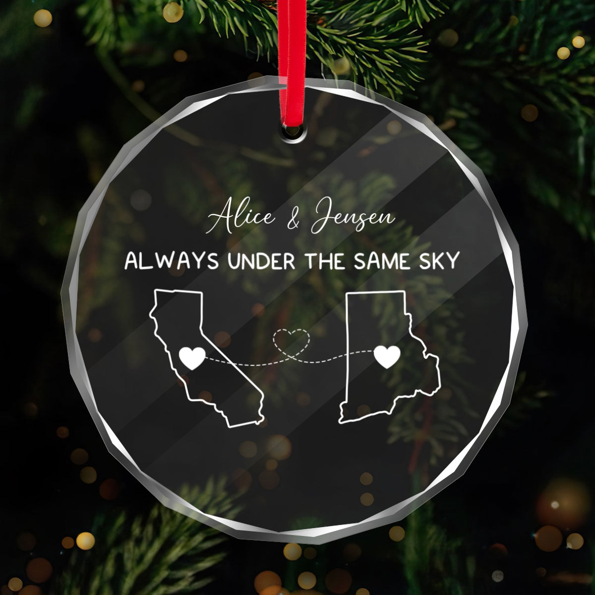 Custom Two Map Personalized Glass Ornament, Always Under The Same Sky, Long Distance Relationship, Christmas Gift For Boy Friend, Best Friends