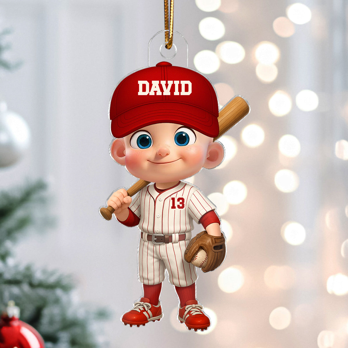 3D Effect Little Kid Baseball Christmas - Personalized Acrylic Ornament - Gift For Kids, Grandkids