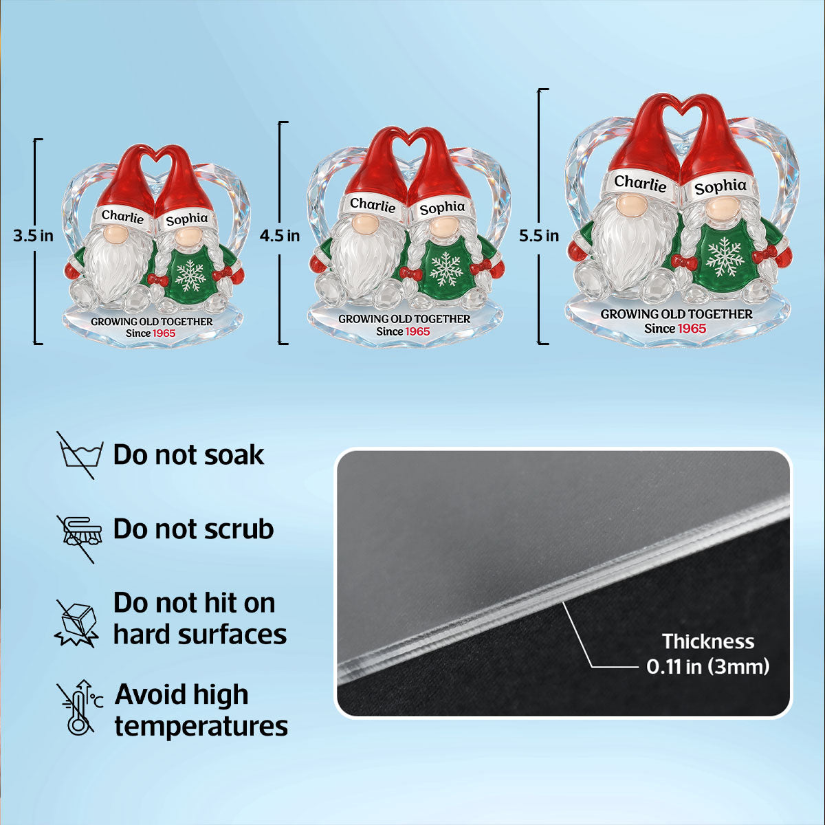 Christmas Gnomes Couple 3D Crystal Effect - Personalized Acrylic Ornament