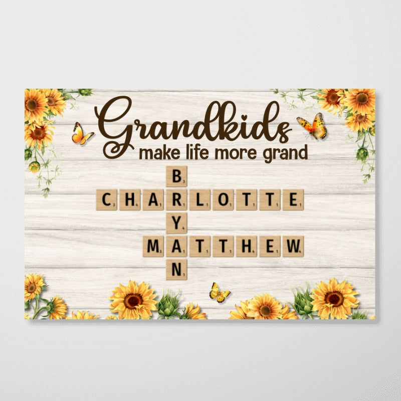 Grandkids Make Life More Grand Crossword Puzzle Sunflower Personalized Poster, Gift For Grandma