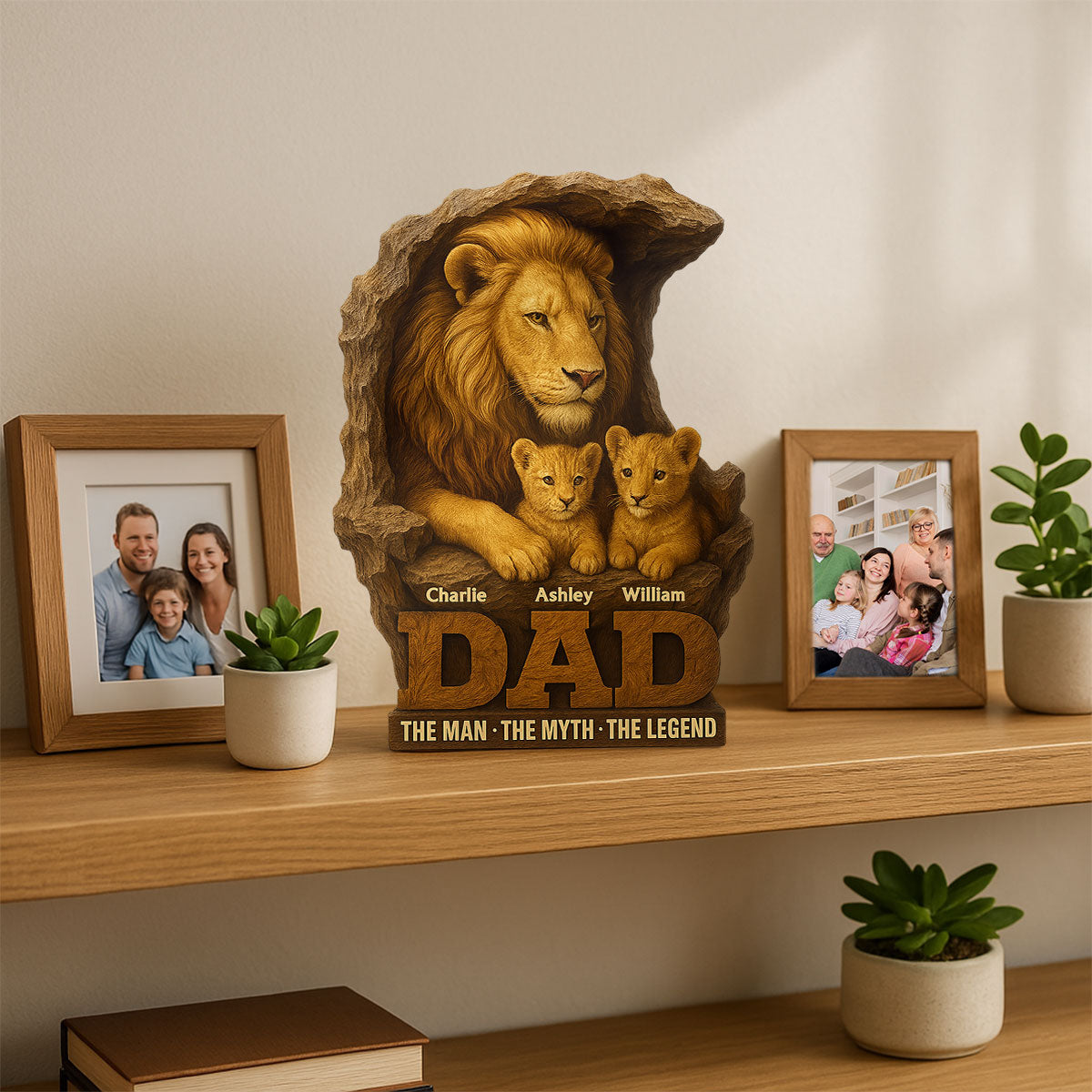 Lion Dad And Kids Personalized Custom Shape Acrylic Block Plaque