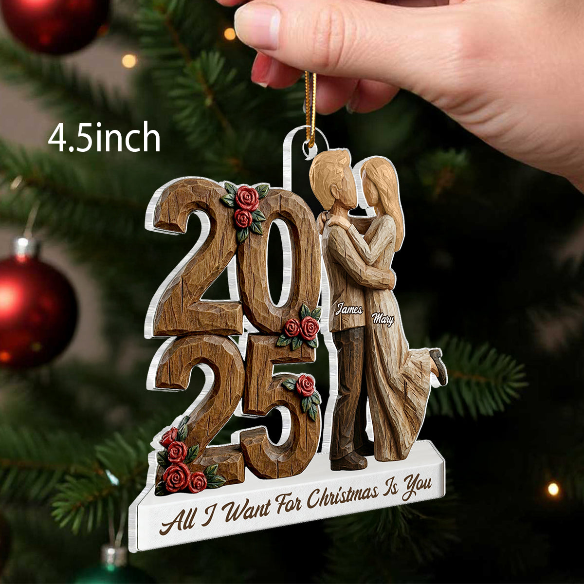 I Want To Grow Old With You Faux Wood - Personalized Acrylic Ornament - Heartwarming Christmas Gift For Him, For Her, For Couple