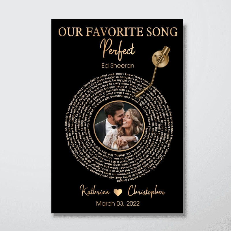 Upload Photo Metallic Effect Song Lyrics Art Personalized Poster, Anniversary  Gift For Her, For Him