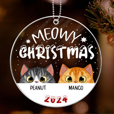 Cat Meowy Christmas Personalized Acrylic Ornament, Custom Cat Breed Ornament, Cat Lover Gift