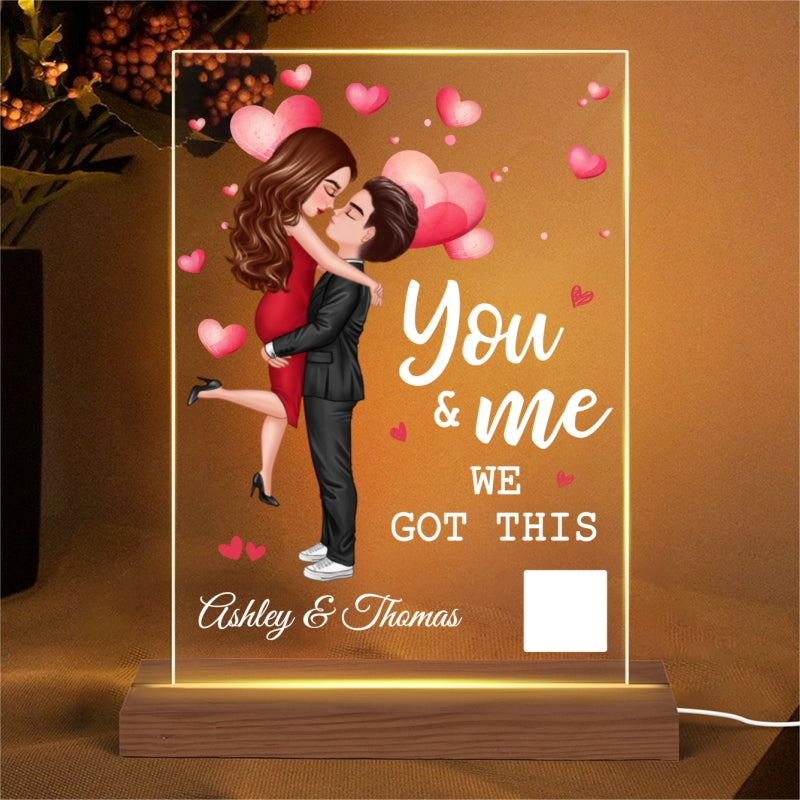 Couple Hugging Kissing Together Since Missing Piece Favorite Song Scannable QR Code Personalized Rectangle Acrylic Plaque WIth LED Night Light