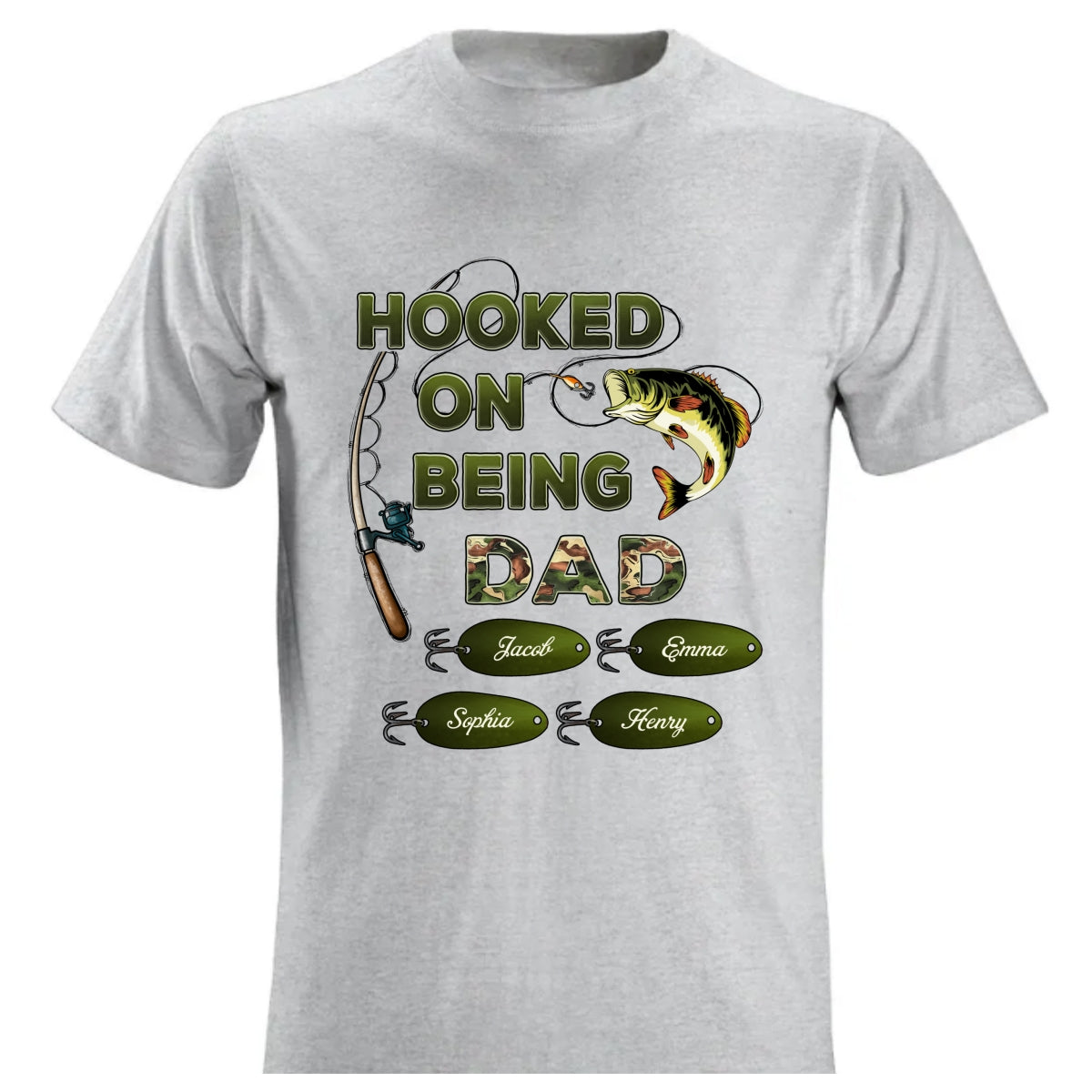 Hooked On Being Dad Grandpa Fishing Camouflage Personalized Shirt, Gift For Dad, Husband, Grandpa