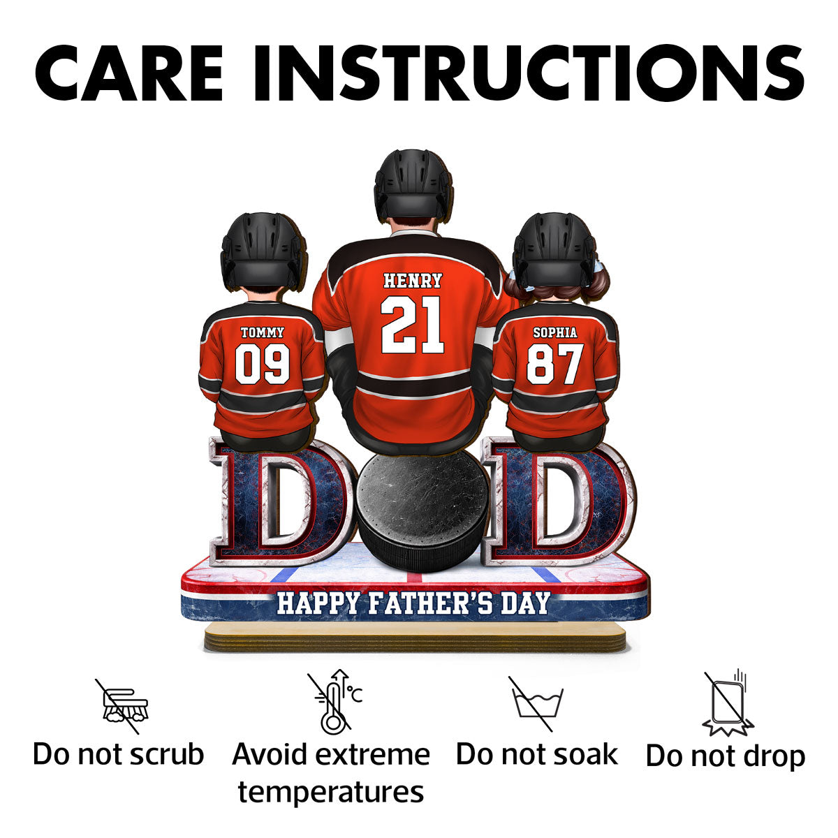 Hockey Dad And Kids Sitting Together - Personalized 2-Layered Wooden Plaque - Father's Day Gift, Gift For Hockey Dad, Gift For Husband