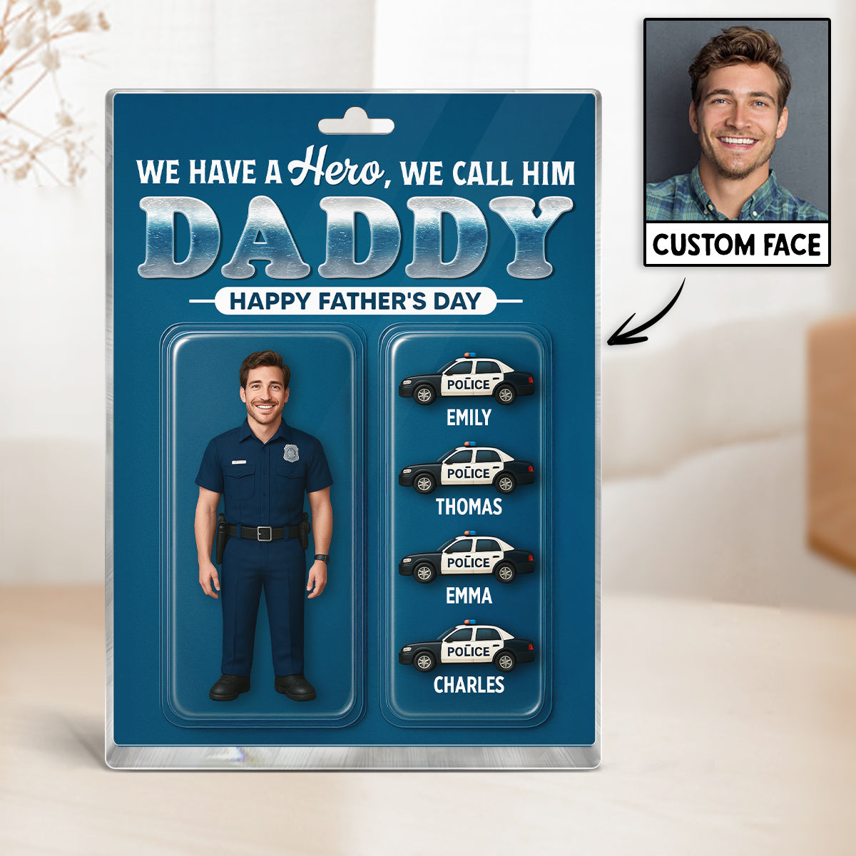 Police Dad Hero Custom Figure 3D Effect Personalized Rectangle Acrylic Block Plaque, Gift For Dad