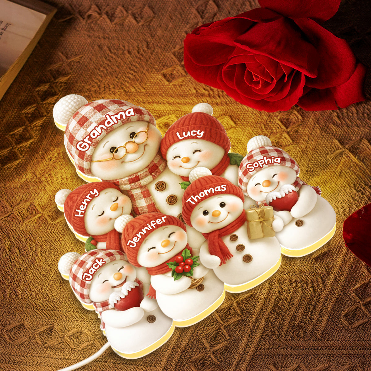 Snowman Grandma & Grandkids Together - Personalized Light Box - Christmas Gift for Grandma