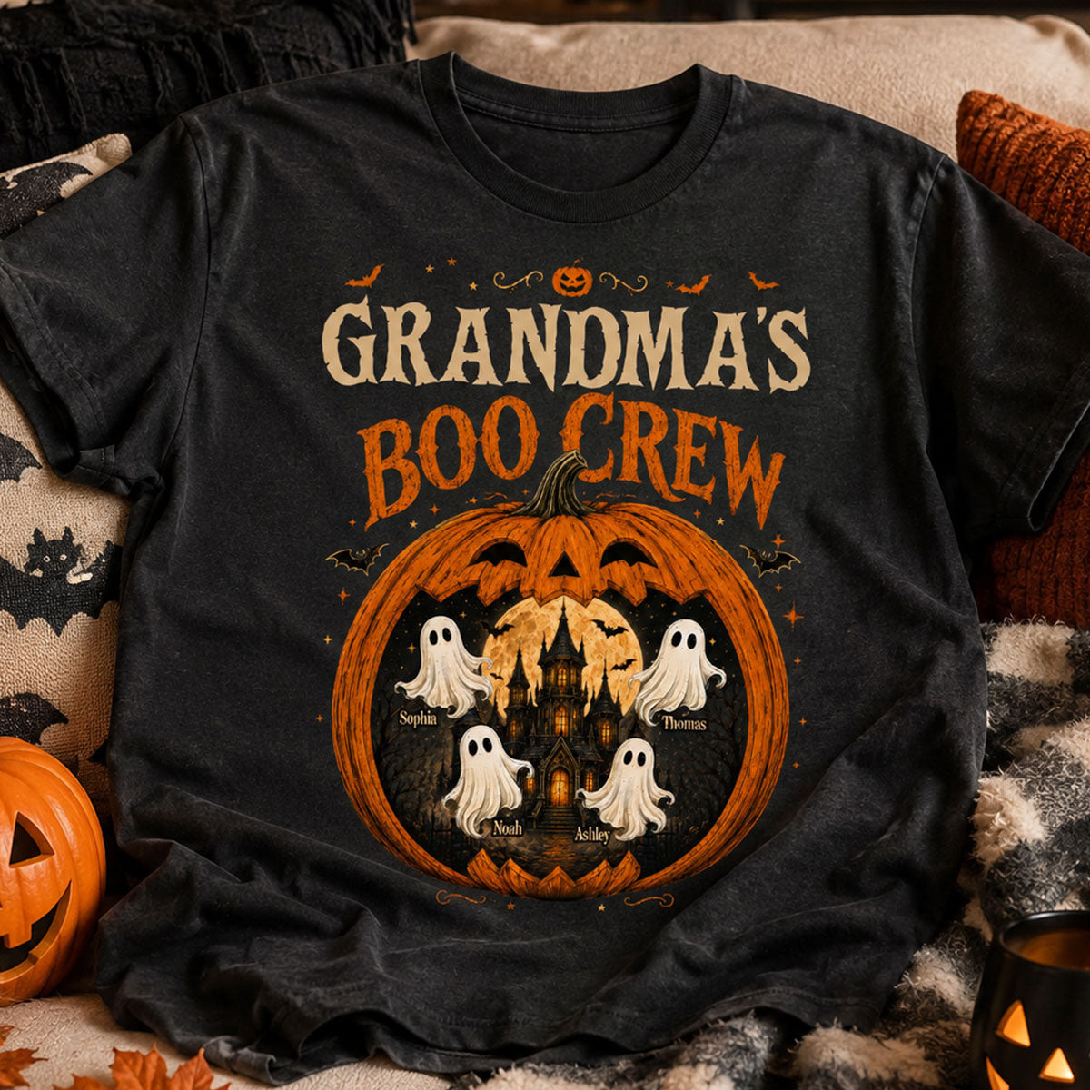 Trending Pumpkin Grandma's Boo Crew Halloween Haunted House - Personalized Shirt - Gift for Grandma