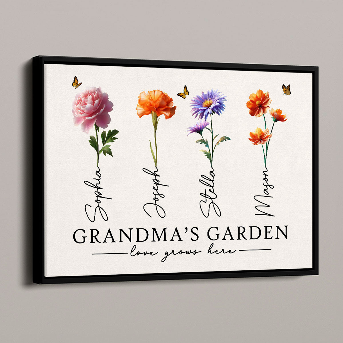 Grandma's Garden 3D Effect Birth Month Flowers Personalized Poster, Birthday Gift For Grandma, Gift or Just Because