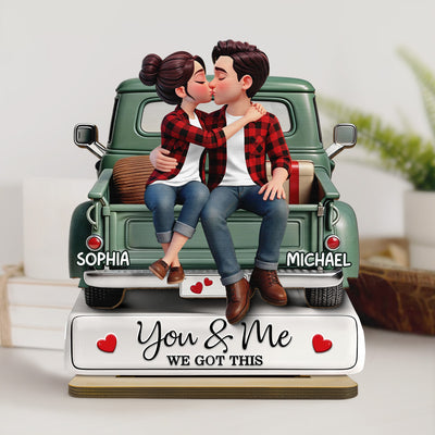 Forever Love Couple Kissing On The Truck - Personalized 2-Layered Wooden Plaque - Valentine's Day Gift For Couple, For Him, For Her