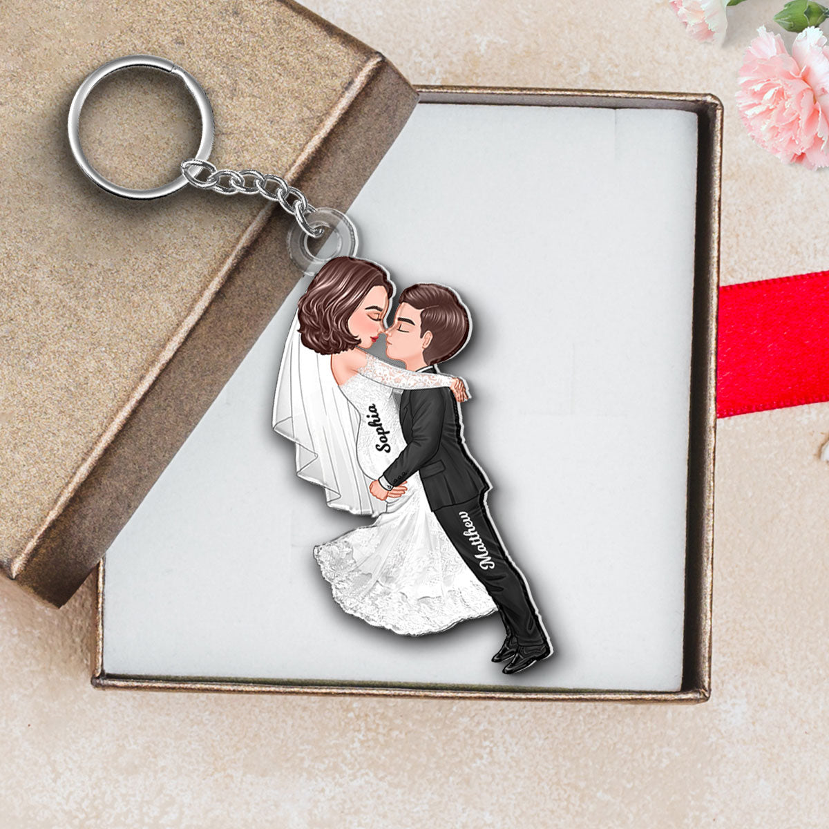 Groom & Bride Hugging Kissing Couple Acrylic Keychain, Perfect Anniversary Gift  Gift Wedding Gift For Her For Him