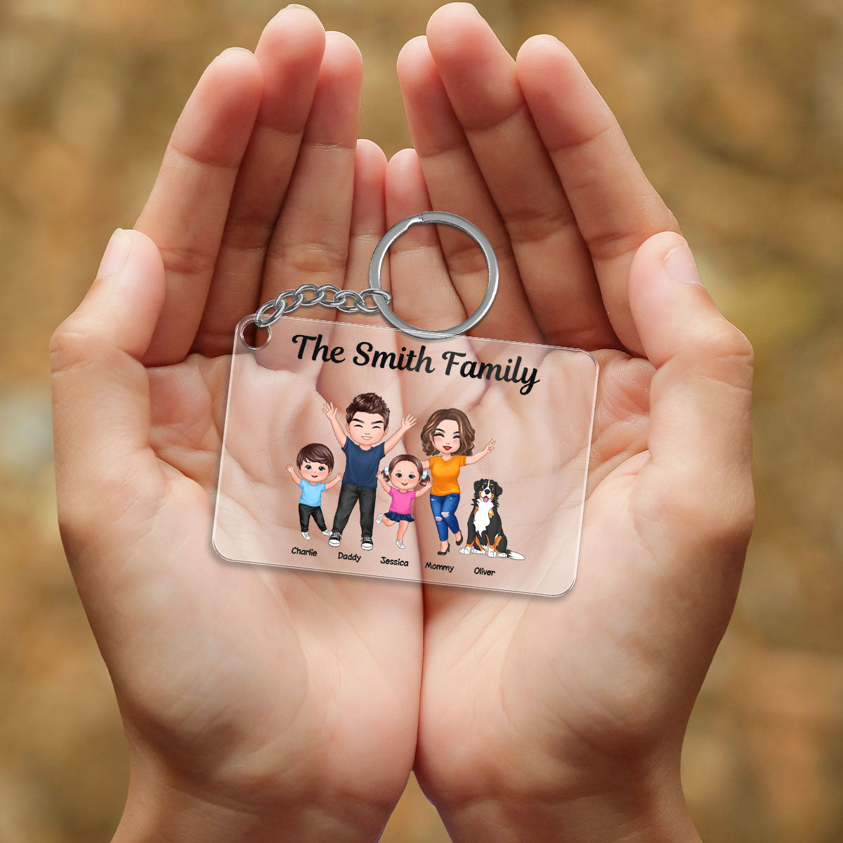 Happy Family Couple Kid Dog Cat Personalized Acrylic Keychain