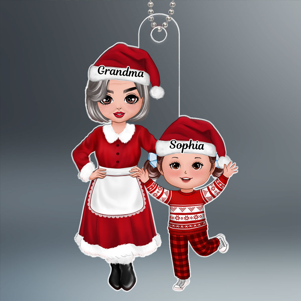 Christmas Grandma Grandpa Claus Standing Grandparents & Kid Gift For Grandson Granddaughter Personalized Acrylic Ornament