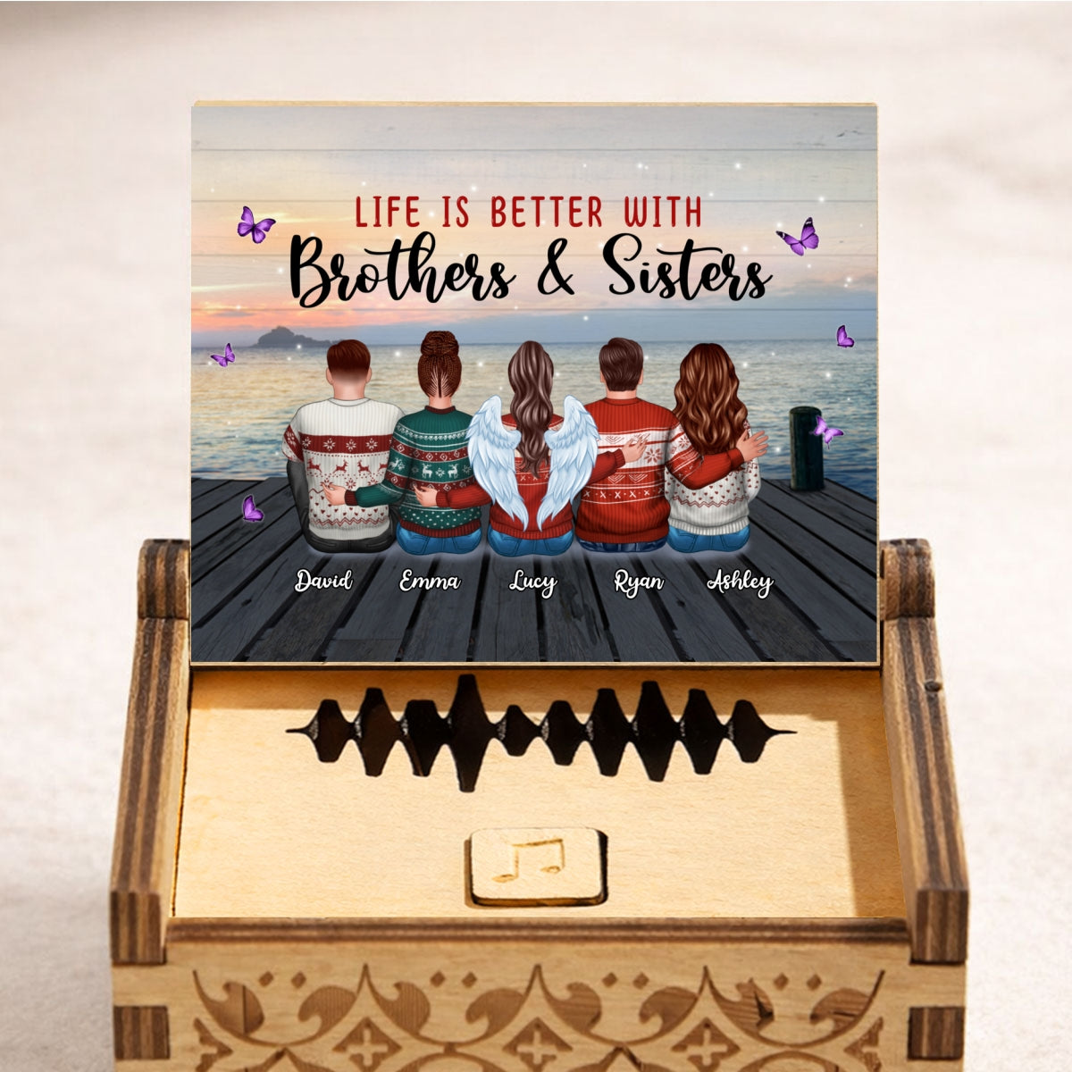 Life Is Better With Brothers And Sisters - Personalized Wooden Music Box - Anniversary, Valentine's Day Gift, Gift For Him, Gift For Her