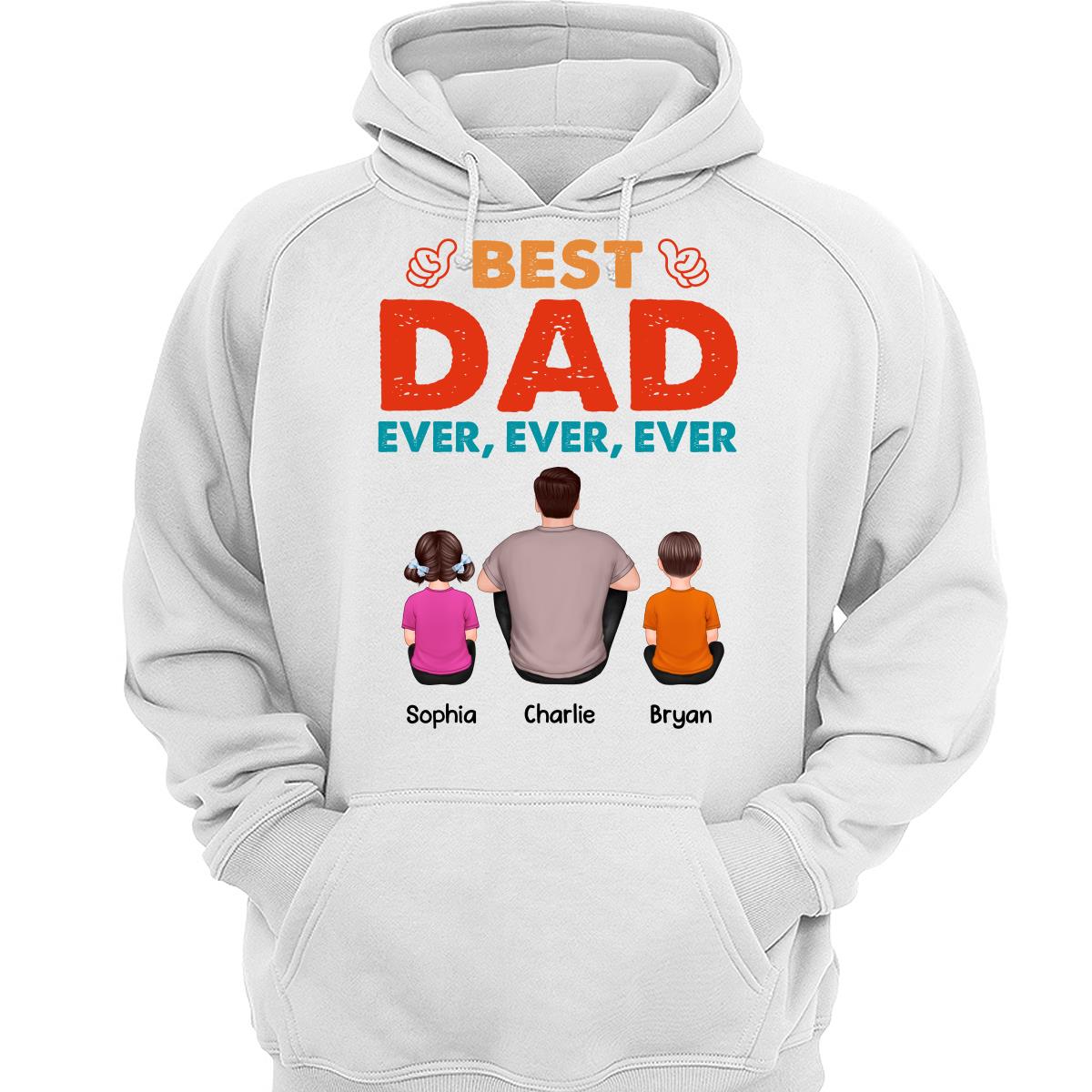 Retro Best Dad Ever Back View Man Sitting With Kids Dogs Cats Father‘s Day Gift Personalized Shirt