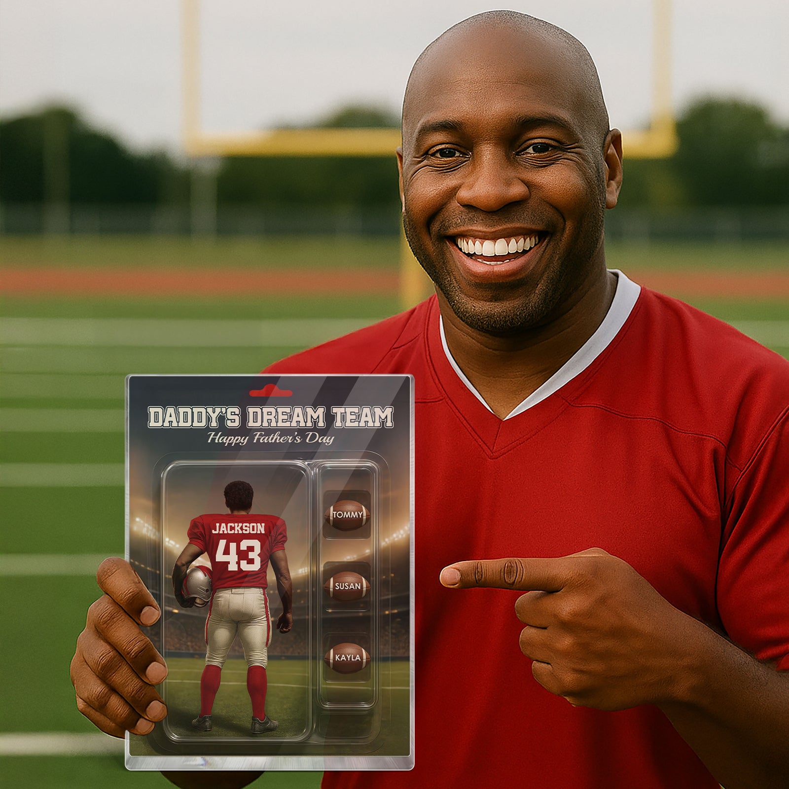 Custom Figure Football Dad With Kids' Names Personalized Acrylic Block Plaque, Perfect 2025 Father's Day Gift For Him, For Dad, For Husband, For Football Lover