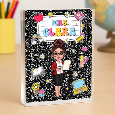 Teacher Composition Book Pattern Personalized Rectangle Acrylic Block, Gift For Teacher