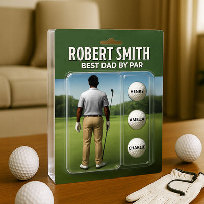 Custom Figure Best Dad By Par With Kids' Names Personalized Acrylic Block Plaque, Perfect  Gift For Dad, For Him, For Golf Lover
