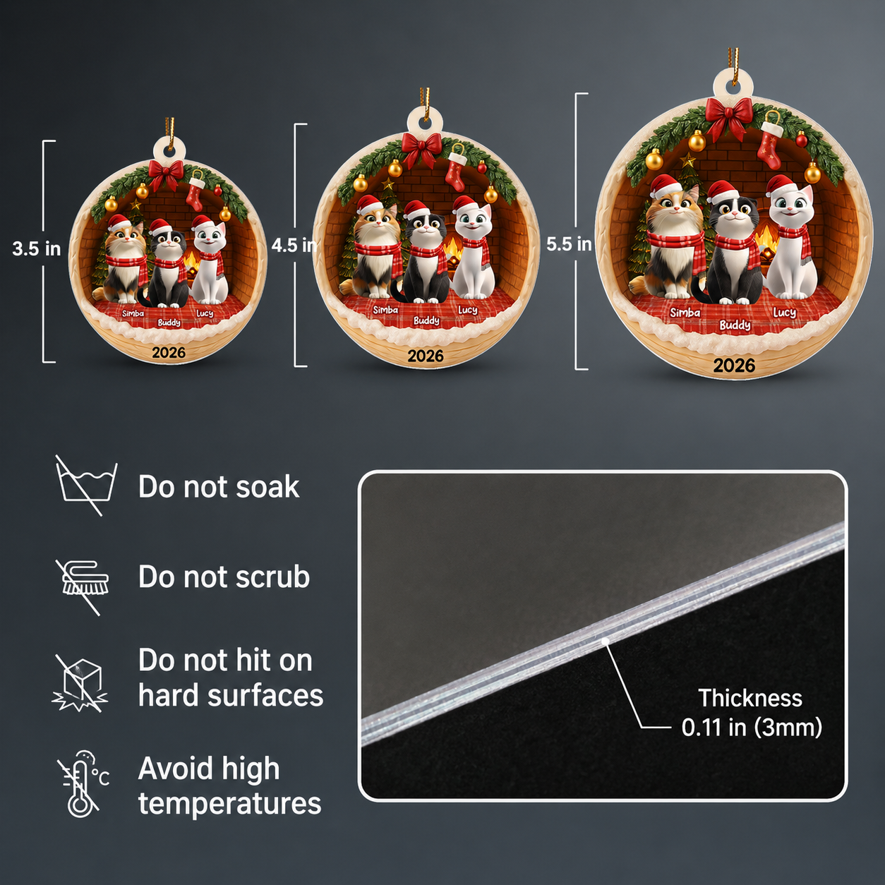 3D Christmas Cats Cozy House - Personalized Acrylic Ornament - Christmas Gift for Cat Lovers