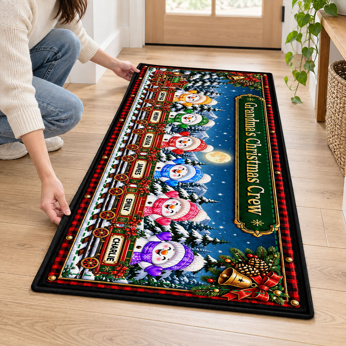 Trending Grandma's Christmas Crew - Personalized Runner Rug - Christmas Gift for Her, Custom Holiday Hallway Carpet