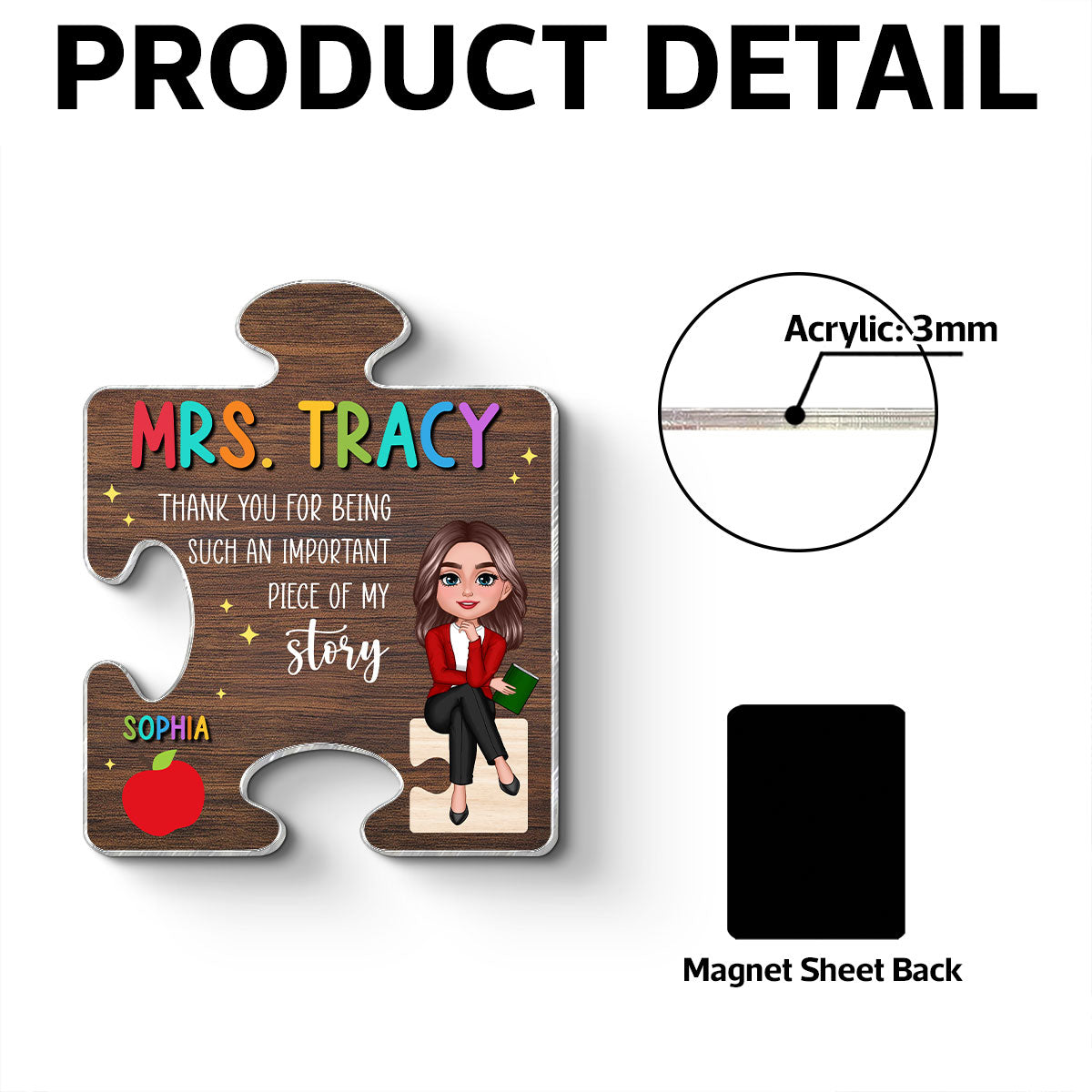 Teacher Thank You For Being Important Piece Of My Story Personalized Acrylic Magnet