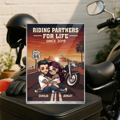 Bikers Couple Riding Partners for Life Personalized Acrylic Block Plaque, Gift for him, Gift for her